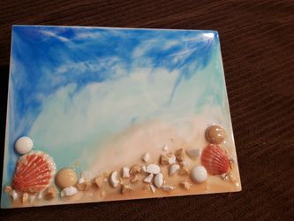 Painted Myself 8x10 Beach Scene Epoxy Resin Coating With Real Shells Ready To Hang One Of A Kind
