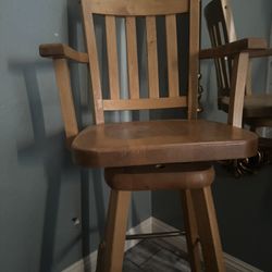 Solid High Wooden Bar Stool W Swivel
