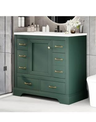 Newly assembled Solid wood Frame 36" Vanity Bathroom Cabinet with Sink Top, Six Multi-Functional Drawers