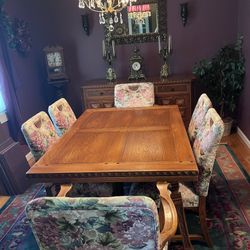 Wood Dining Room Set (extendable Table, Buffet, Hutch, 6 Chairs)