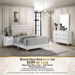 White Bedroom Set with Gold Accents| $39 Down