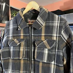 Medium Y2K zip up dickies fur lined brown flannel jacket