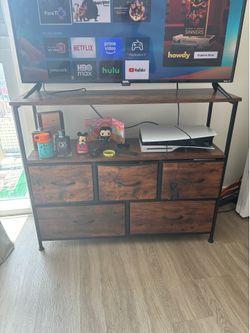 Rustic TV Stand with 5 Storage Drawers