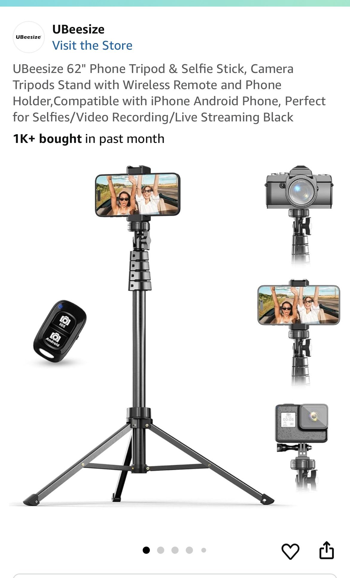 Adjustable Tripod, Selfie Stick, Wireless Remote 
