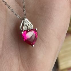Pink sterling silver heart pendant necklace 