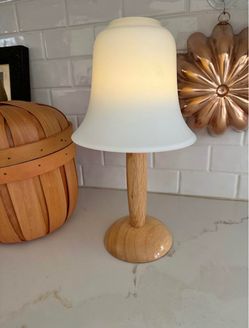Tea lite lamp. Wood stand, and glass lampshade. bohocottage