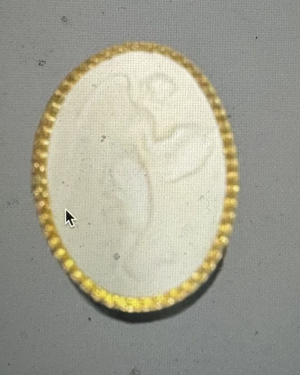 Antique White Plaster Relief Cameo Angel with Wings Gold Tone Outline Oval