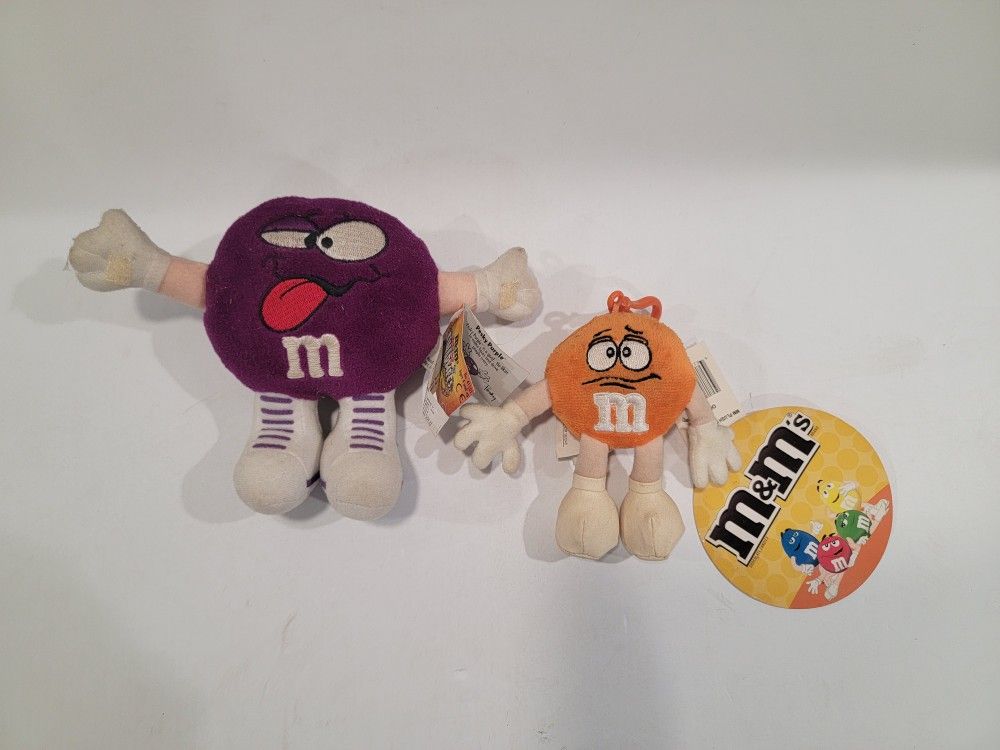 Swarmees M&M Pesky Purple & Orange M & M w/ Clip ~ Mars, Lot Of 2, Plush