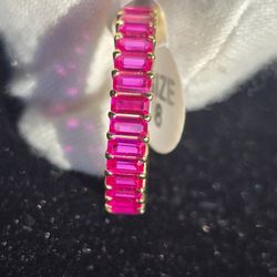 Gold Plated Sterling Silver 925 Ruby Red Eternity Ring 