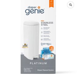 Diaper Genie Platinum Pail,White,Stainless Steel, 1 Diaper Pail,1 Easy Roll 18 Bags, Infant