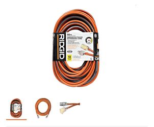 RIDGID 50ft. 12/3 Outdoor Extension Cord 3-prong grounded cord, Lighted power indicator