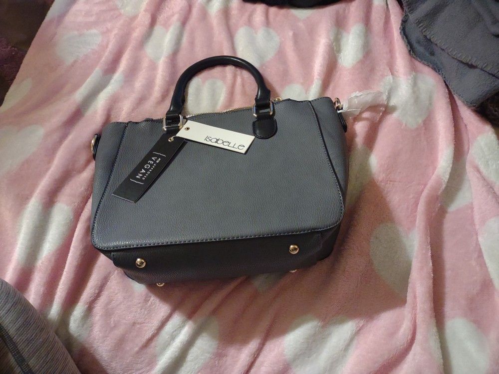 Isabella Gray Vegan Purse With Black Handles Brand New Tags Attached