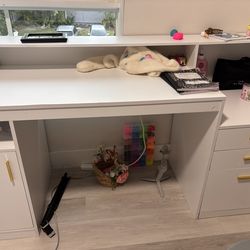 White long desk with drawers