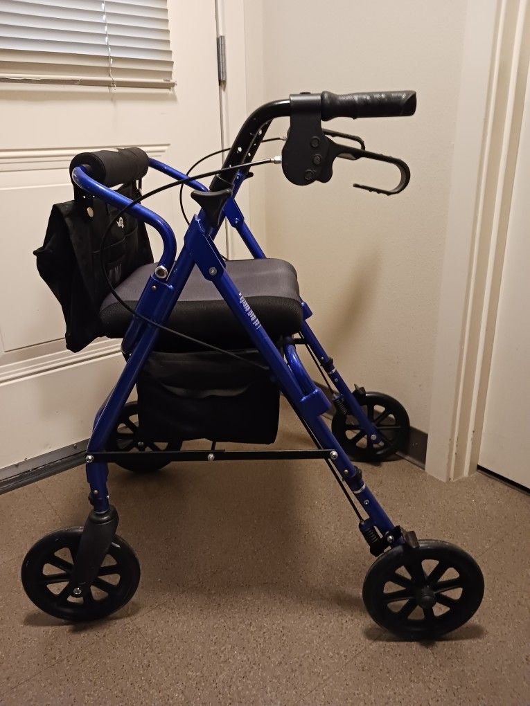 Walker Rollator Hugo Elite With 3-in Thick Memory Foam Seat Newspaper Pouch ID A Place For Pens Pencils And More Plus Large Storage Under Seat Cobalt
