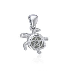 Sea Turtle Pentacle Sterling Silver Pendant 