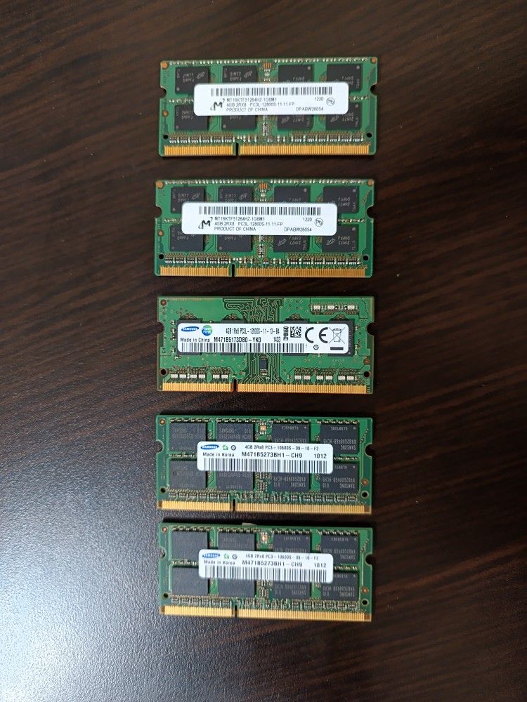 DDR3 Laptop RAM 4GB Each — Unused (5 Available)