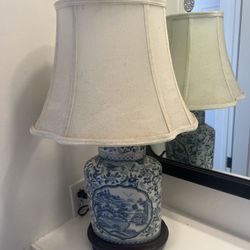 Antique Chinese Lamp Blue White Porcelain Vase