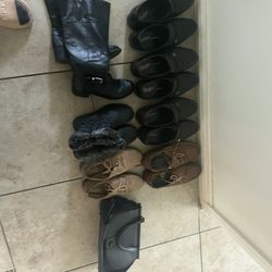 Used 5 Pair Men Shoes And 2 Women Boots And One Purse 
