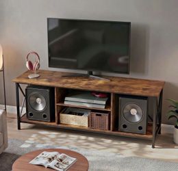 "17 stories Nectaria 55"" TV Stand for 65 Inch TV with Open Shelves, Industrial TV Console with Adjustable Storage Shelf, Entertainment Center with St