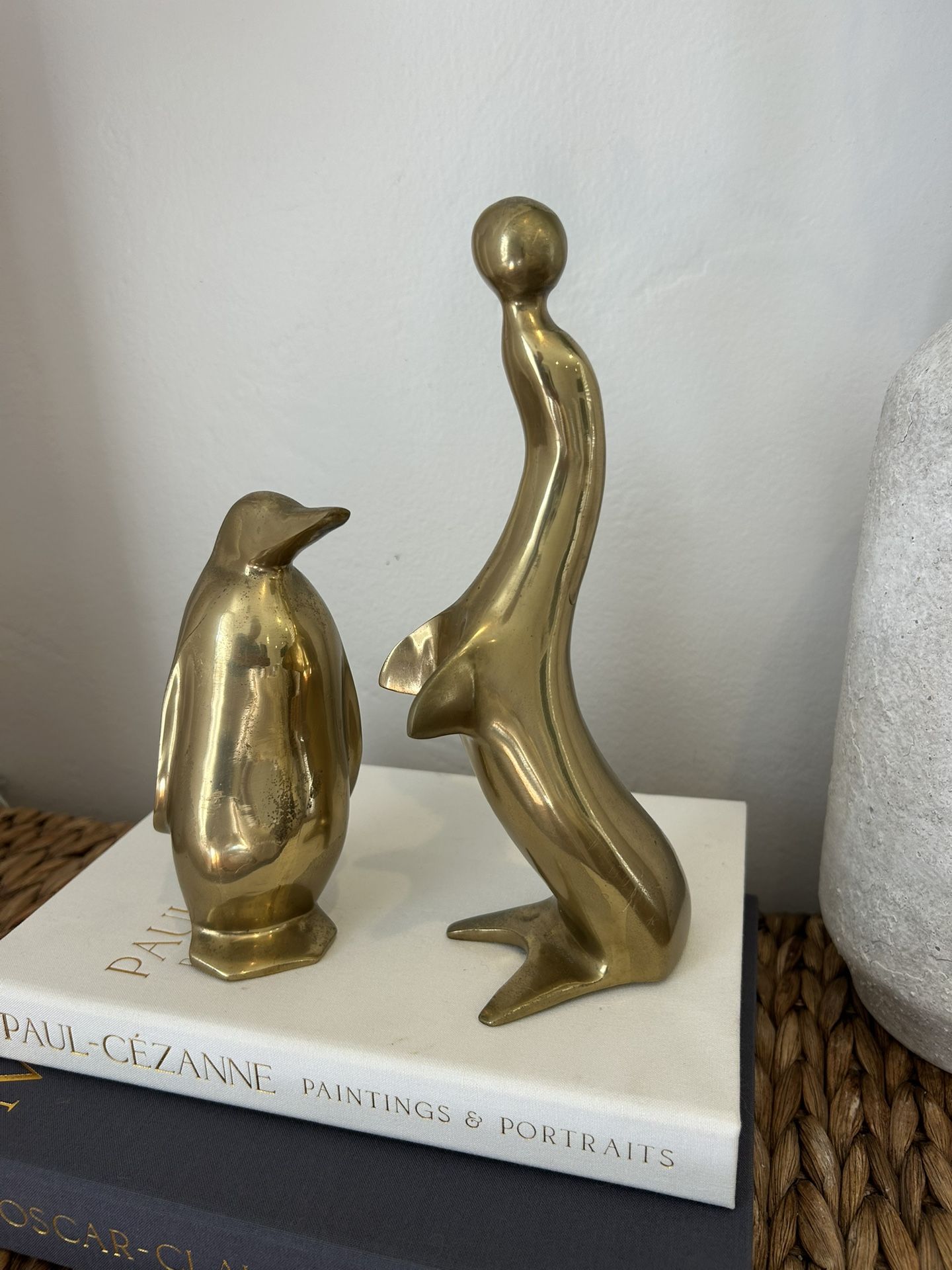 Vintage lot 2- Brass Solid Penguin seal animals Collectible statues Figurines Mid Century rare