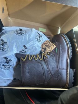 the Georgia Boot Steel Toe Waterproof Lace-To-Toe Work Boot, a heavy-duty logger style built for harsh environments. Size 11.5 men’s