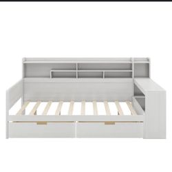 Full Size Multi-functional Bed with Two Storage Drawers and Study Desk