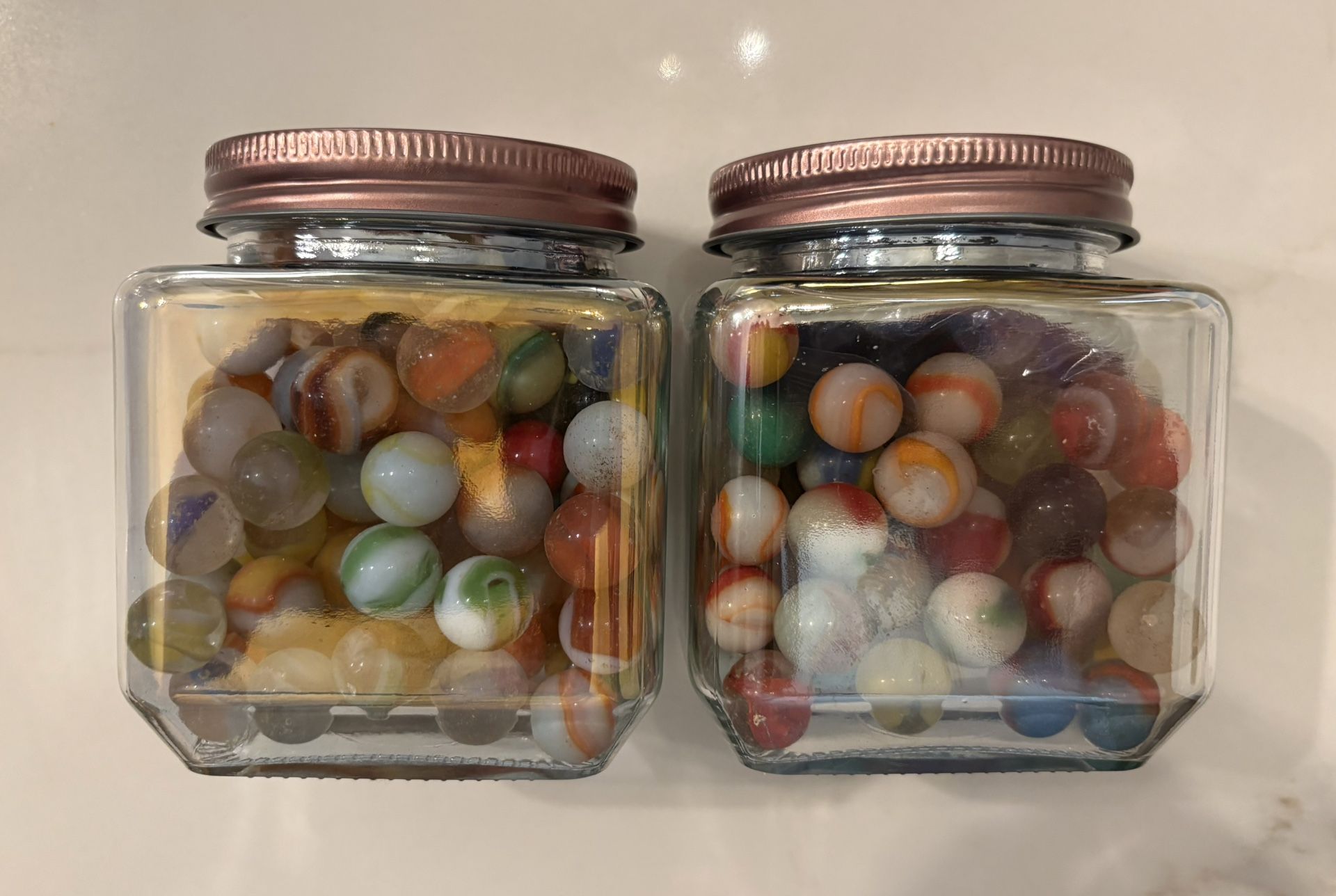 2 Jars of Old Marbles + All Blue bag