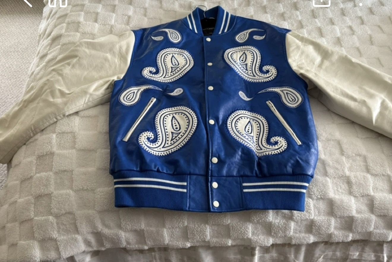 Cult of Individual Blue Leather Varsity Jacket XL