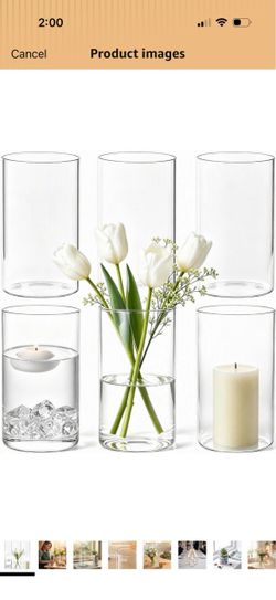 Clear Glass Cylinder Vases for Flowers, Set of 12 Decorative Straight-Sided Vases, Modern Minimalist Design, Wedding Centerpiece, Home Decor (6 in, 6