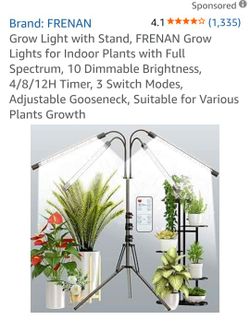 Grow Light with Stand, FRENAN Grow Lights for Indoor Plants with Full Spectrum, 10 Dimmable Brightness, 4/8/12H Timer, 3 Switch Modes, Adjustable Goos