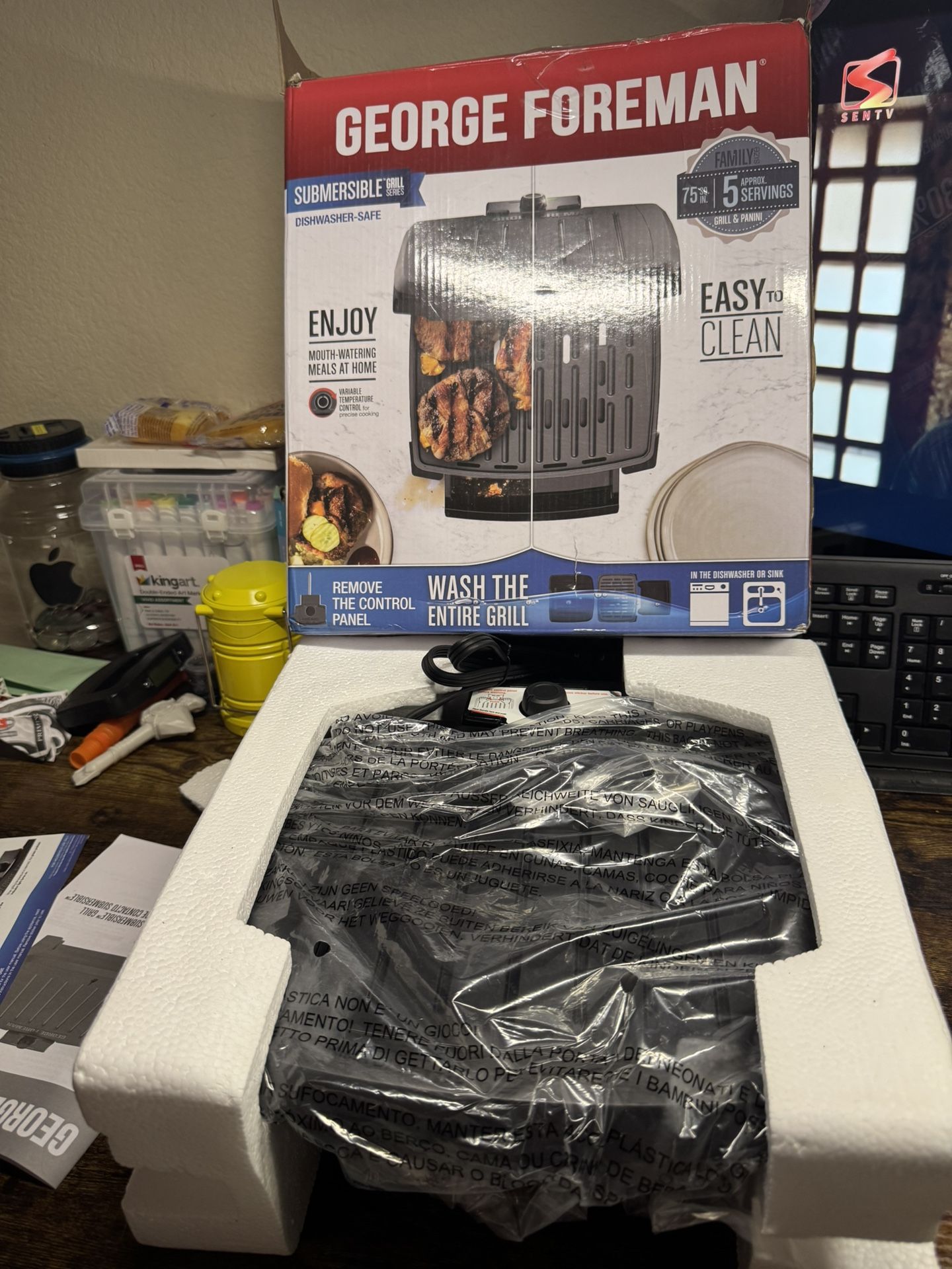 George Foreman® Contact Submersible™ Grill, Dishwasher Safe, Easy Clean Nonstick Note: it is new but has crack on the fat tray but does not affected