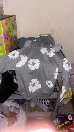 Gray Hoodie with White Floral Print