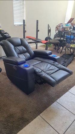 Black Faux Leather Power Home Theater Recliner with LED Cup Holders