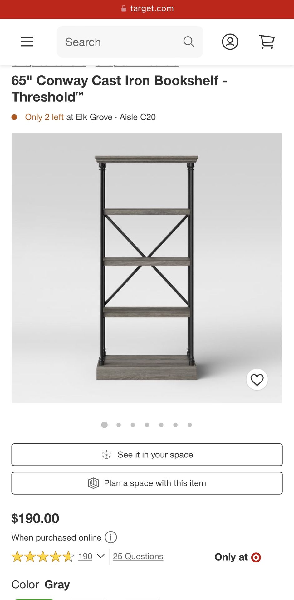 65" Conway Cast Iron Bookshelf Threshold Gray for Sale in