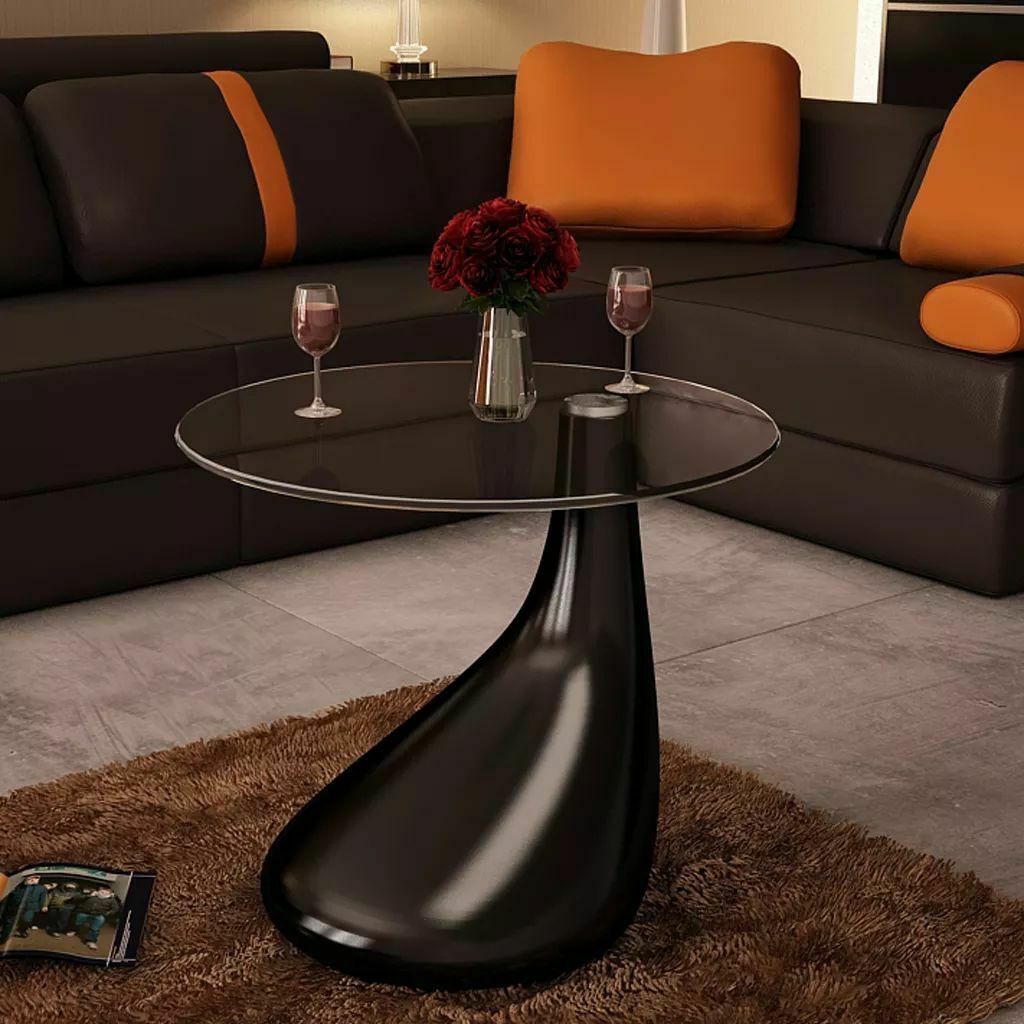 🎉 BRAND NEW Coffee Table with Round Glass Top High Gloss Black