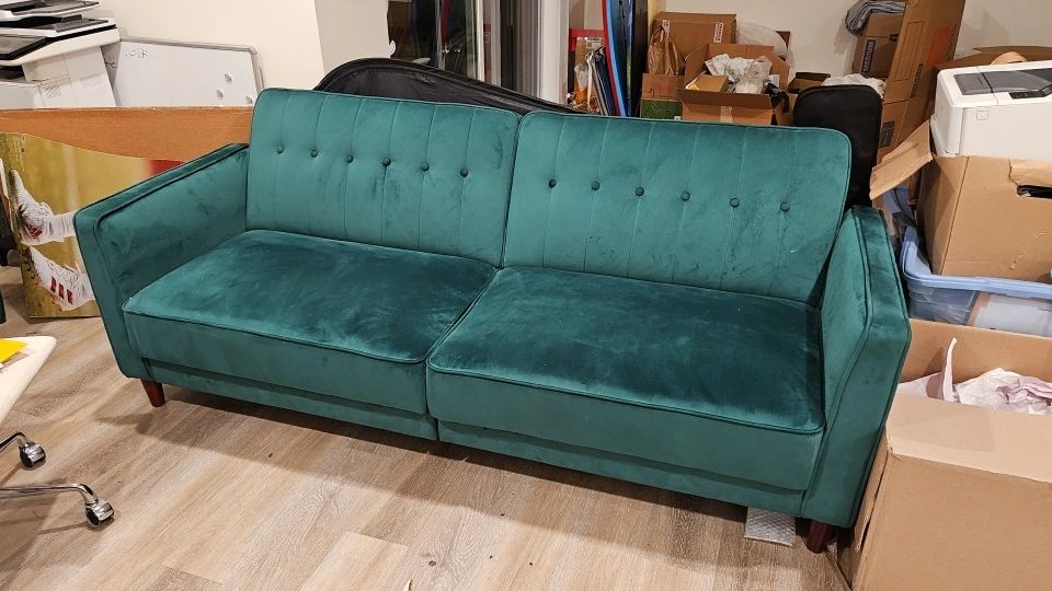 Emerald Green Velvet Futon Couch