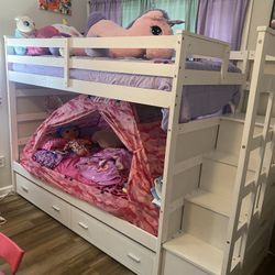 Euroco twin over twin wood bunk bed with trundle and drawers deals