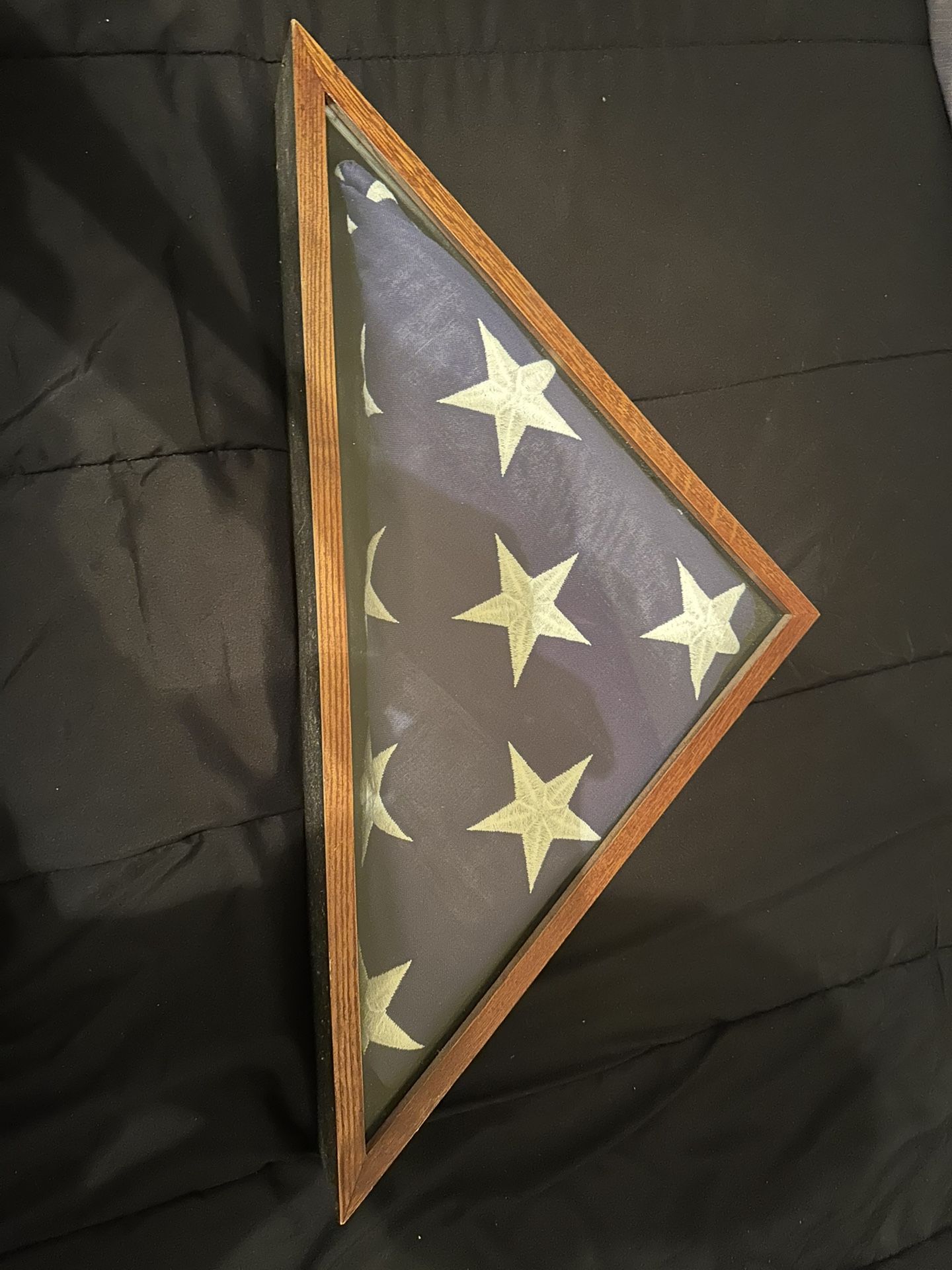 American Flag in Wooden Display Case