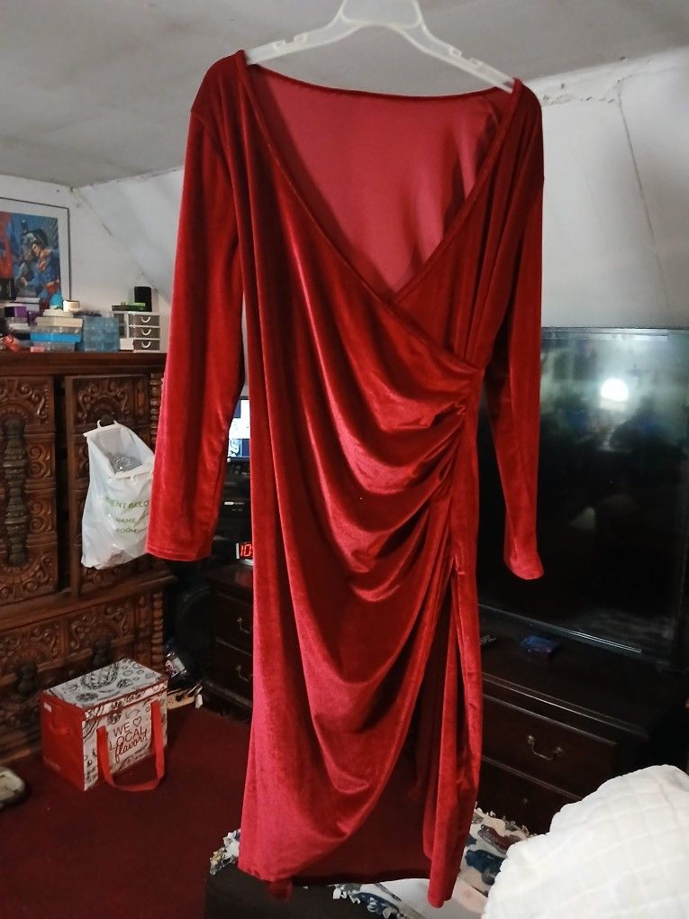 Velour Long Red Dress 2x