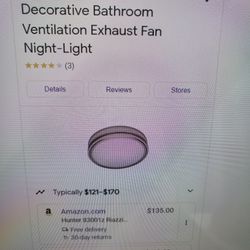 Hunter 82001z Riazzi Decorative Bathroom Ventilation Exhaust Fan Night Light 110 CFM Brushed Nickel