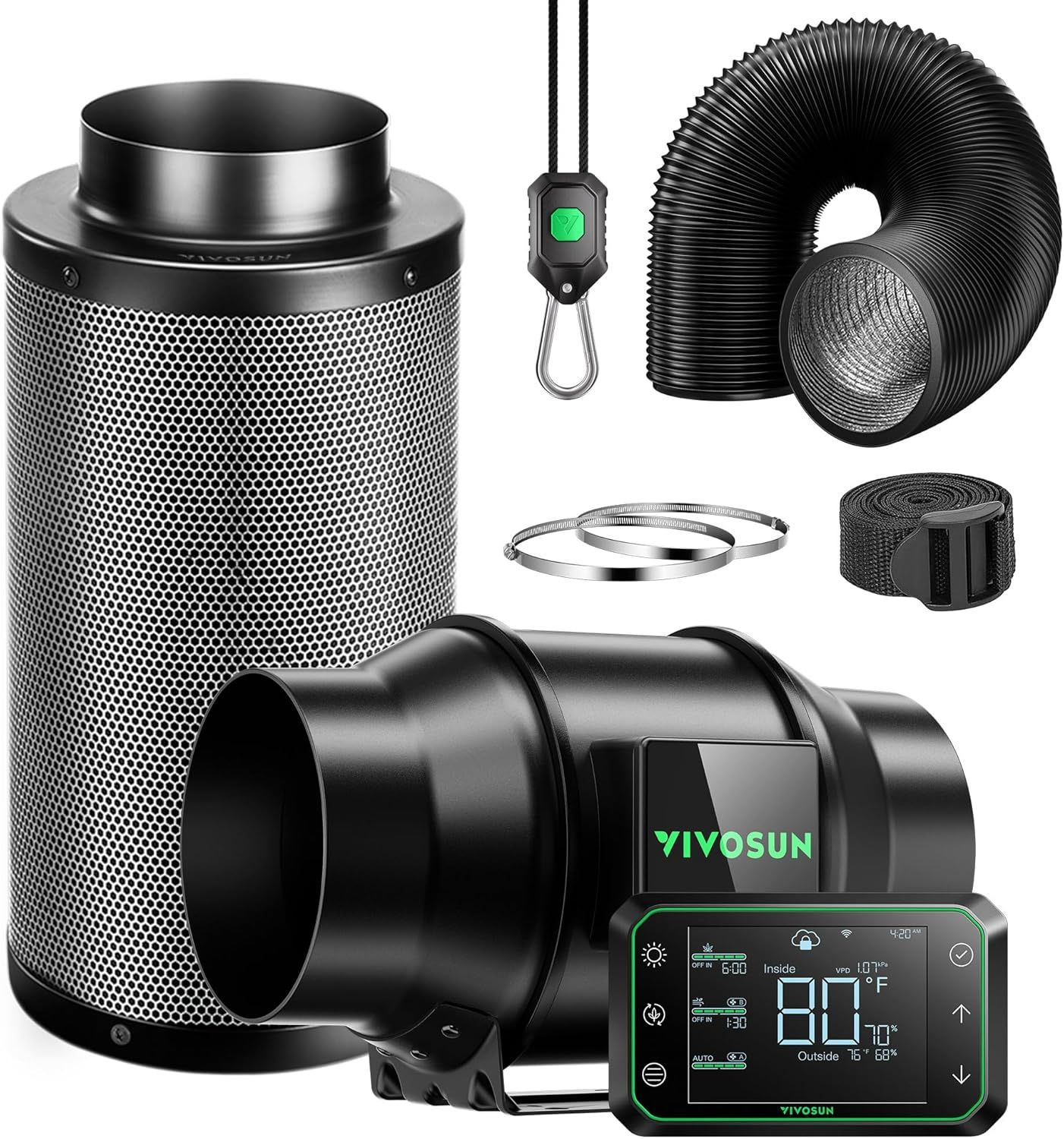 VIVOSUN Pro G6 Kit Inline Duct Fan w/ GrowHub E42A