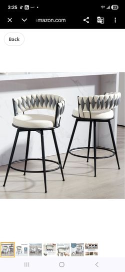 DYHOME Swivel Bar Stools Set of 2, 24" Counter Height Kitchen Stools with Back, Suede & Woven Backrest, 360° Roating Metal Frame Barstools for Kitchen