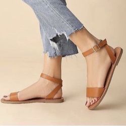 New Trary Adjustable Leather Flat Brown Sandals 10 | PORTERVILLE