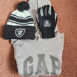 GAP Hoodie Mickey Mouse Size Large Raiders Beaniee N Gloves 
