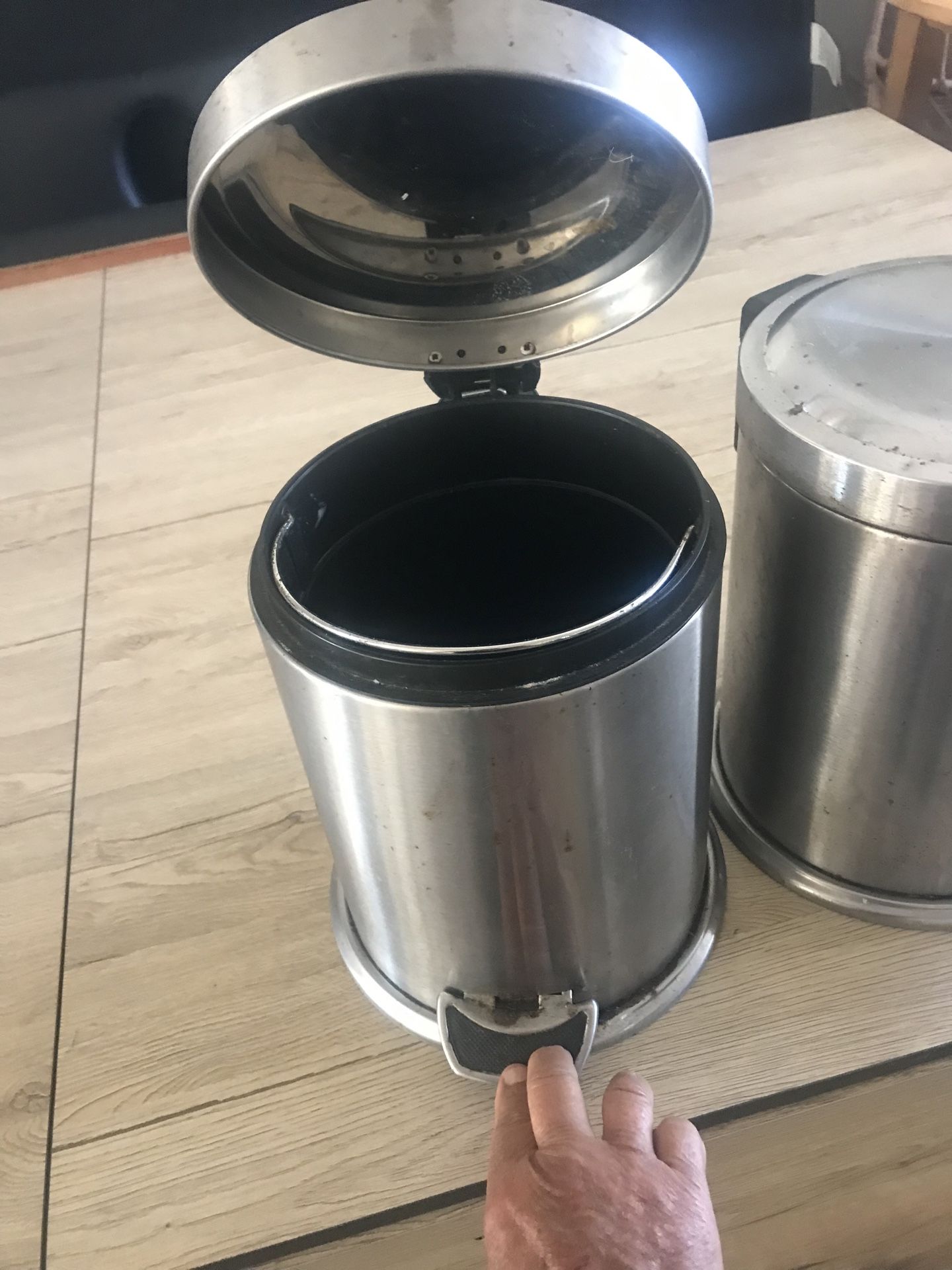 Small steel trashcan bathroom