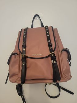 Michael Kors Authentic Rose Gold Black Leather Trim Nylon Backpack Handbag