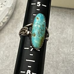 Vintage Native Old Pawn 925 Turquoise Oval Ring
