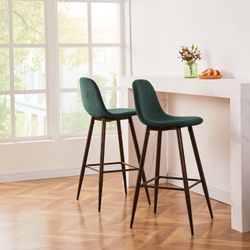 Homy Casa CHARLTON Modern Fabric Swivel Bar Stool 26" Counter Height Green Walnut Metal Legs