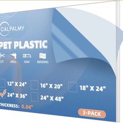 CALPALMY 3-Pack 24"x36" Clear PET Plastic Sheets, 0.04" Thick Flexible Transparent Panels, Shatter-Resistant Plexiglass