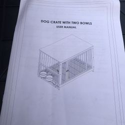 dog crate with 2 bowls color tiger wood